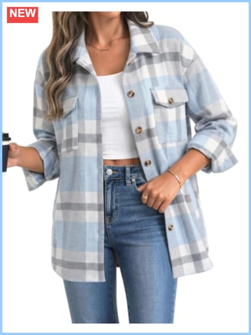 Women's Flannel Plaid Shacket Long Sleeve Button Down Jacket